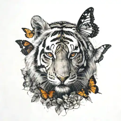 A Sleeve Of Butterflies With A Tiger With A Dark Brown Eye Color