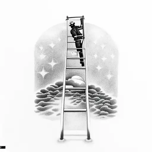 A Firefighter Climbing A Ladder To The Moon