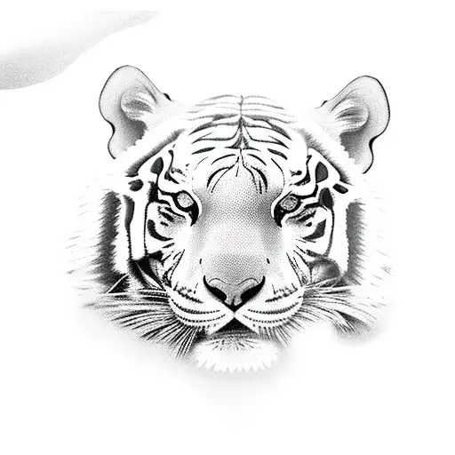 White Tiger In A Bamboo Trees And Blossom Magnolias