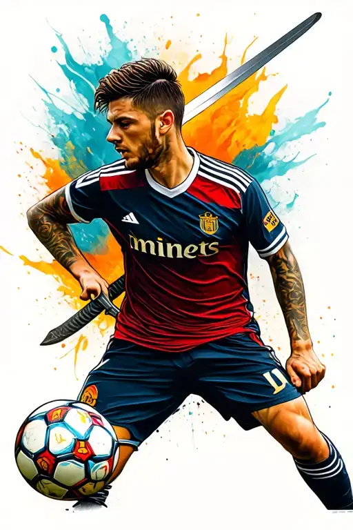 Soccer Player With A Sword Intertwined