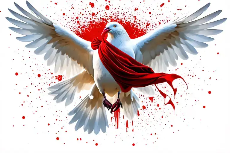 White Dove Holding Red Scarf In Mouth