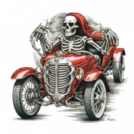 Skeleton Driving Red Barchetta