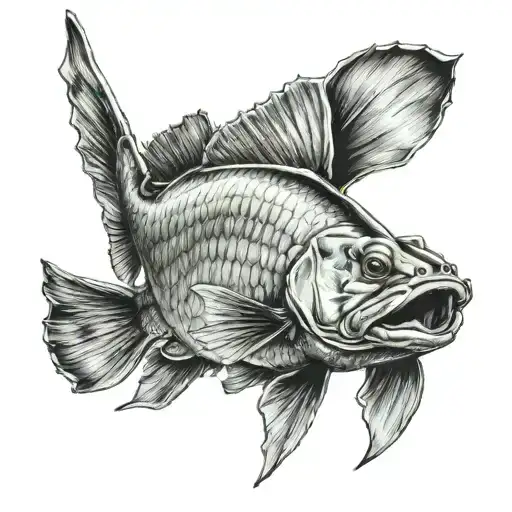 Tattoo For A Fisherman Of A Tench Fish With A Tail And A Beautiful Head