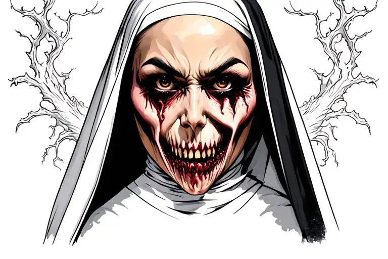 Spooky Evil Nun Face