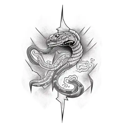 Guitar With Lightning Design On It And Rattlesnake Wrapped Around Guitar