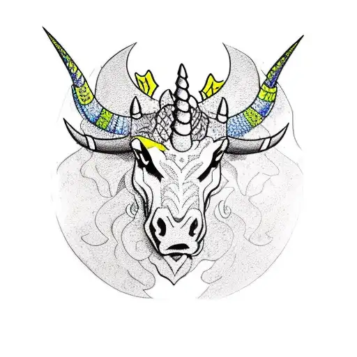 Right Arm Sleeve With A Dragon A Bull And A Unicorn