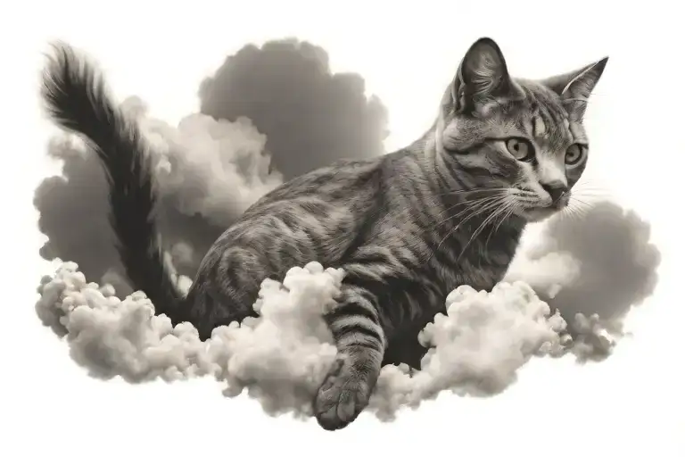 Grey Cat In Cloud Artwork