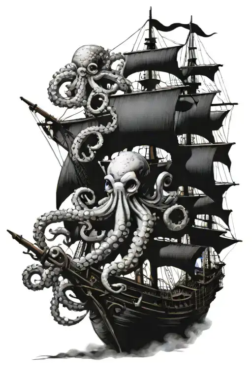 Octopus Attacking Pirate Ship