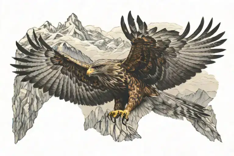 Hawk Flying Over A Lot Of Mountains