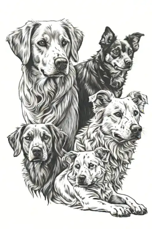 Wood Line Tattoo With 3 Dogs