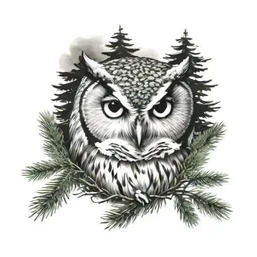 Owl Face With Pine Trees Around It
