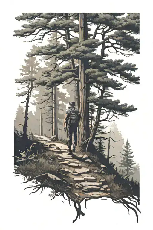Man Walking On Trail Into Forest