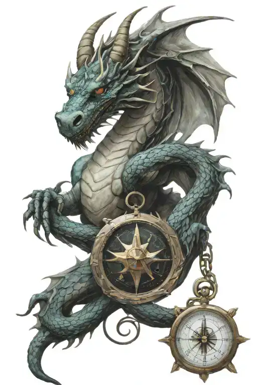 Dragon With Time Compass Intertwined