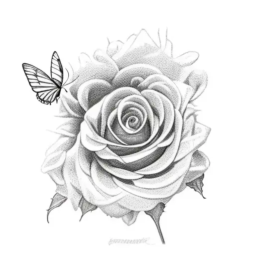 Sunflower With A Rose Wrapped Around Its Stem With A Butterfly On It