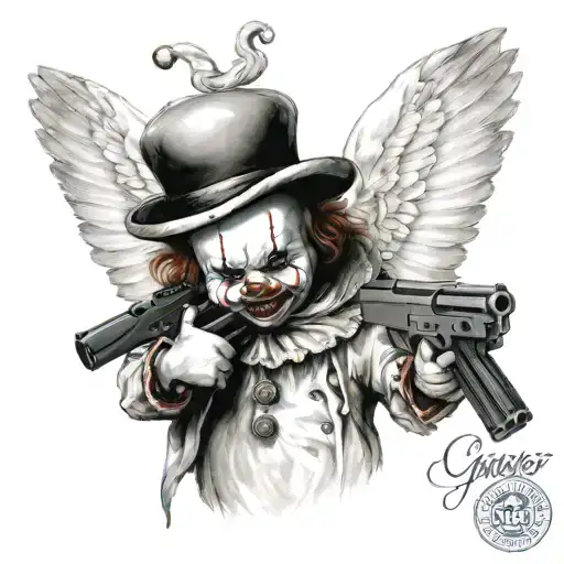 Gangser Clown Baby Angel Holding Gun