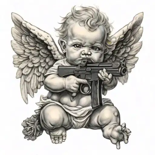 Gangser Baby Angel Holding Gun