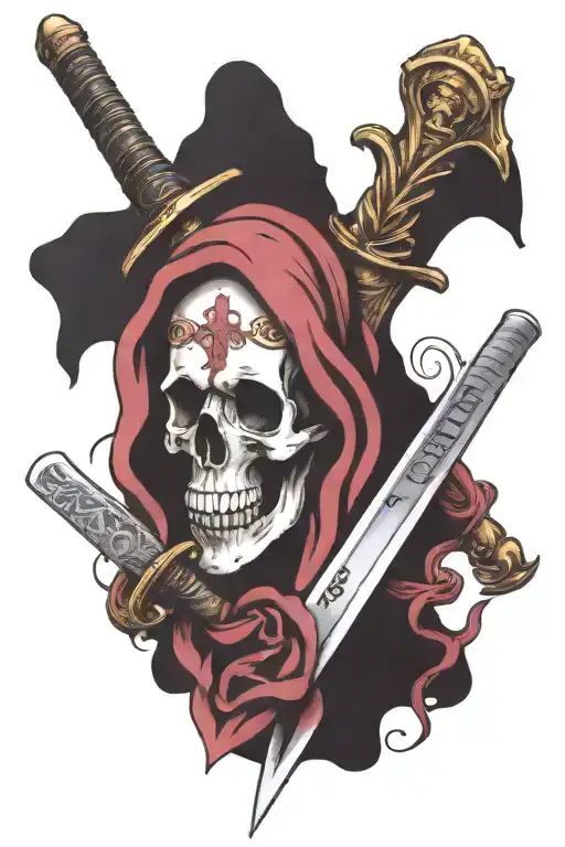 Skull With A Sword Through It With Fuck Cancer Phrase Written