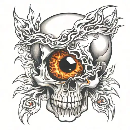 Skull With Flames Coming Out Of The Eye