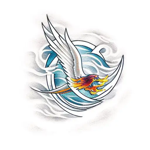 Phoenix With Moon And Waves