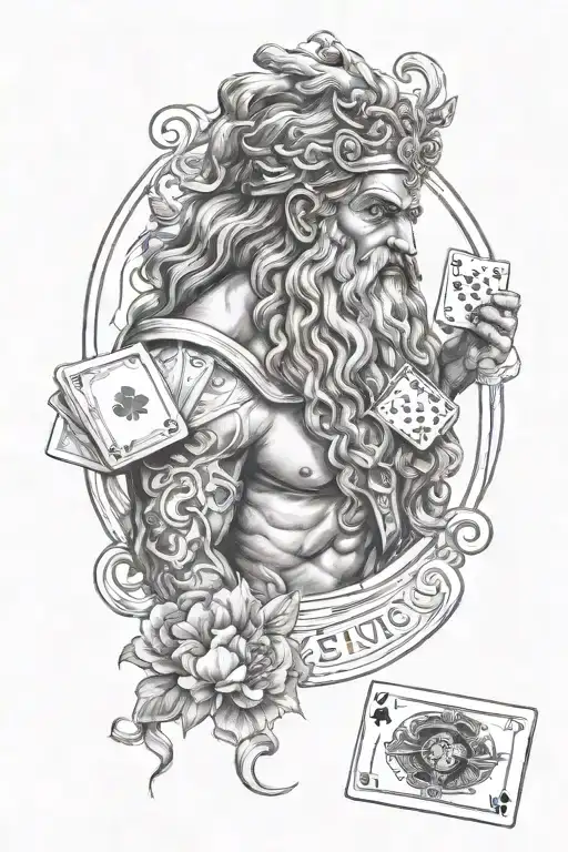 A Mix Drawing Of Zeus Holding Lighting And A Playing Cards And A Word Primo Gaming