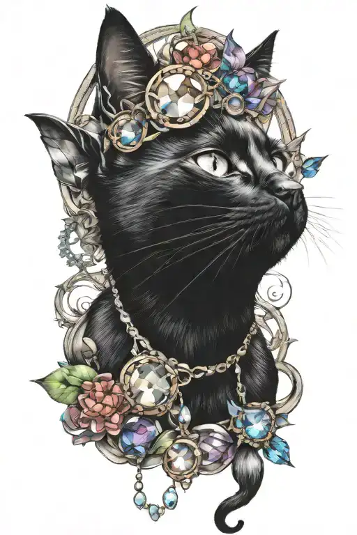 Black Cat And Gemstones