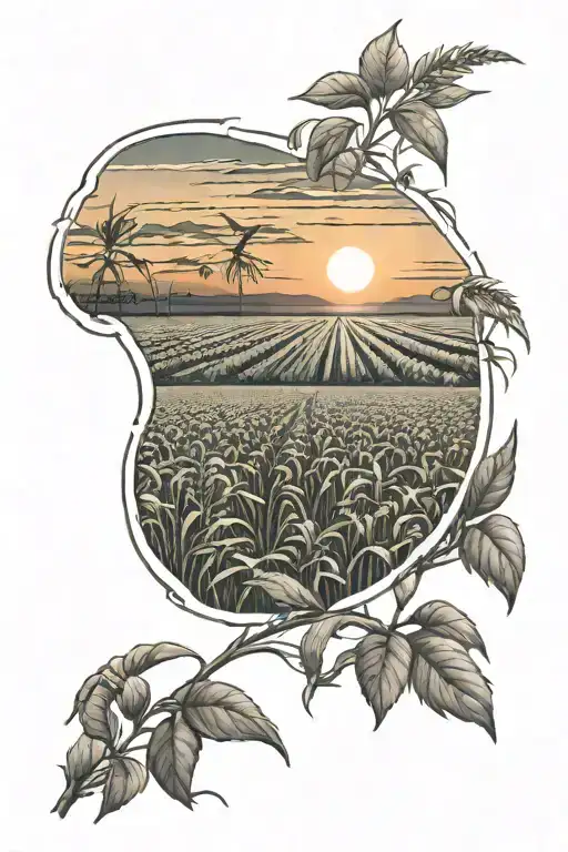 Sunset In The Crop Field With Sea View