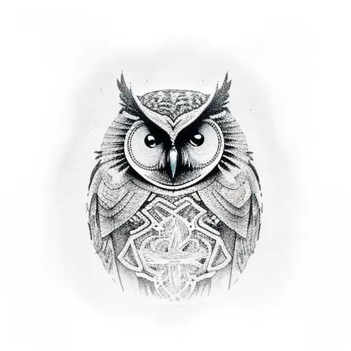 A Detailed Black-grey Tattoo Of A Hiking Boot With An Owl Perched On Top