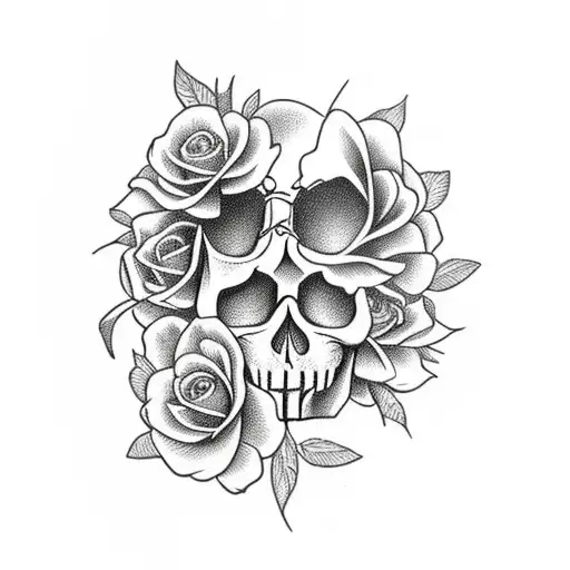 Skull And Flowers Upper Arm For Woman