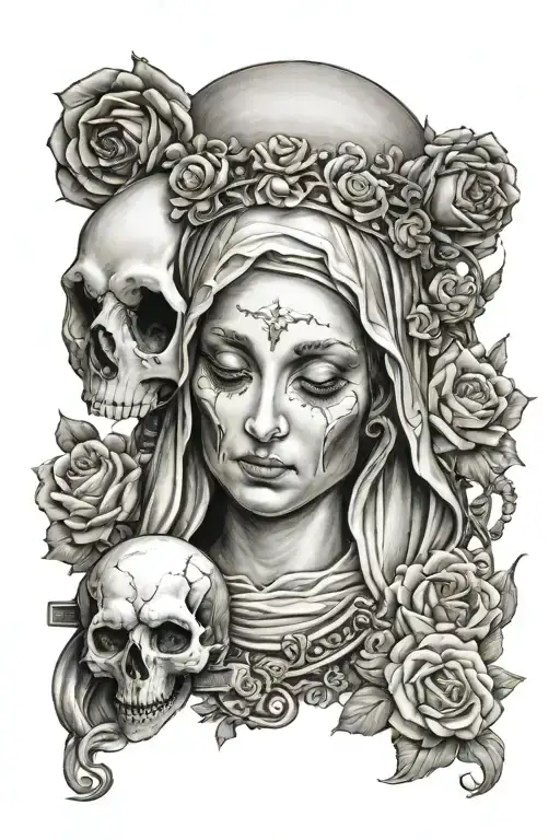 The Virgin Mary Holding A Panda Skull