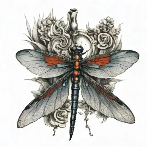 Dragonfly With Red Wings Detail And A Semi Colon Hidden Somewhere In It