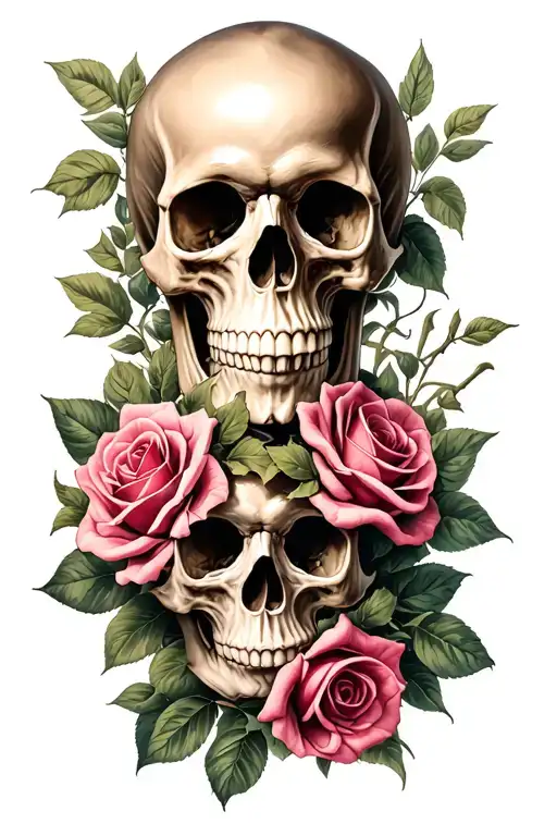 Skull And Roses Intertwined
