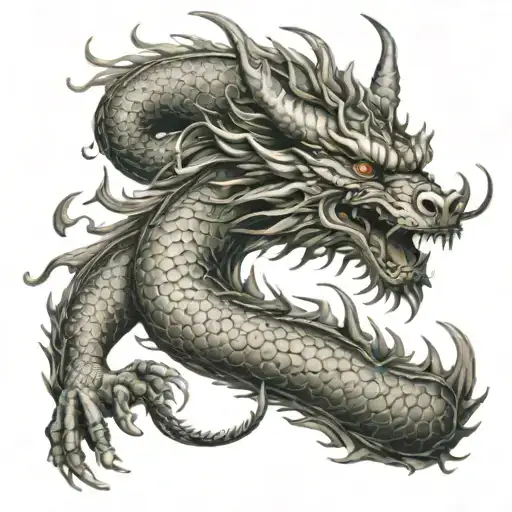 A Chinese Dragon With Moon's Phases Upon His Head Spine