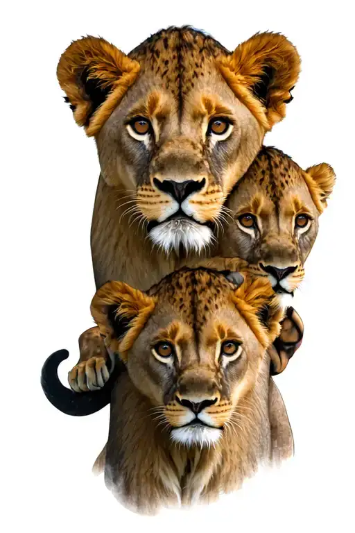 Lioness 3 Lion Cubs