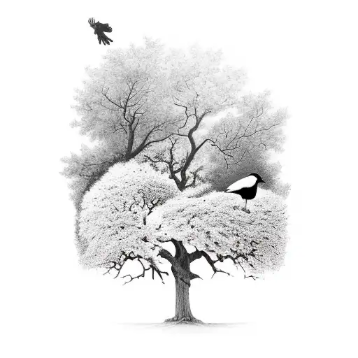 Oak Tree With Ravens In Background