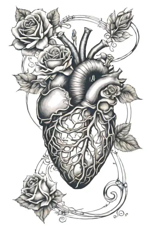 Anatomical Heart Connected With Music And Roses
