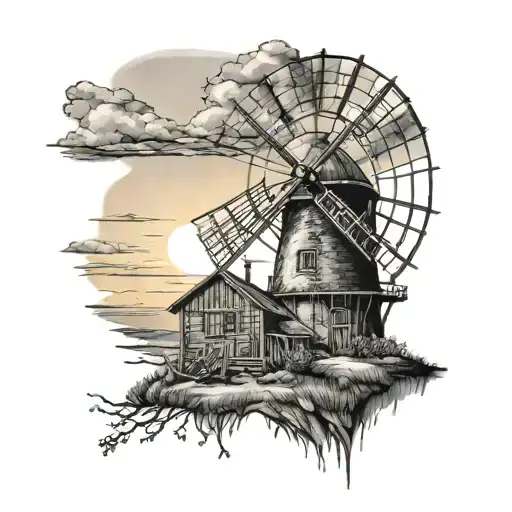 Windmill Tower With Sunset Sky