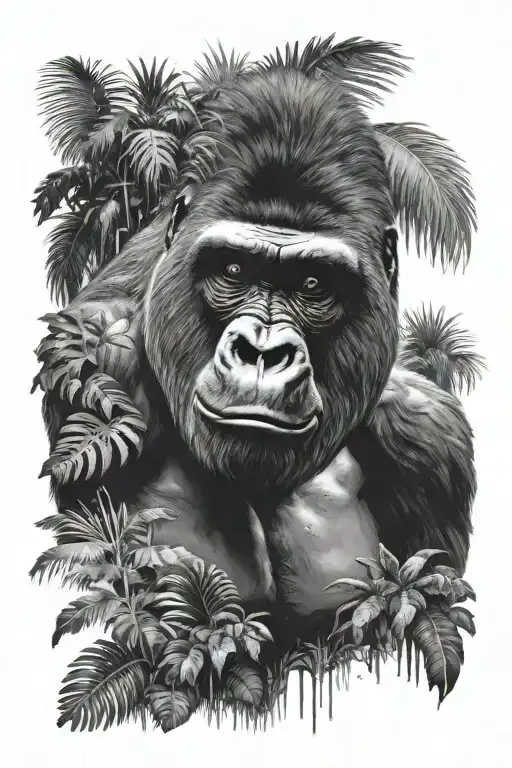 Gorilla With Jungle Background Black And White