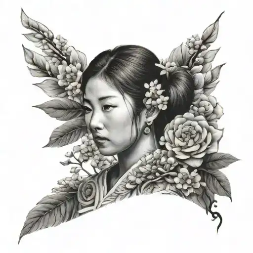 Portrait Of A Japanese Girl With Flowers