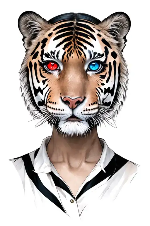 One Red Eye Of A Tiger And One Blue Eye Of A Woman
