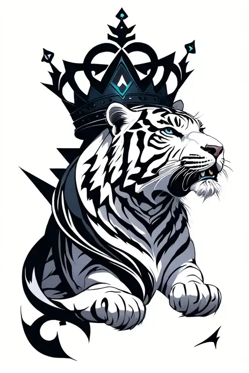 A Geometric Design Featuring A White Tiger And A Dark Crown Intertwined With Power Symbols