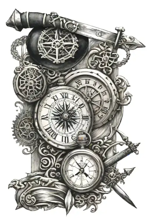 Punjab With Two Crossing Swords Crossed And A Half Compass And Half Pocket Watch Beneath It