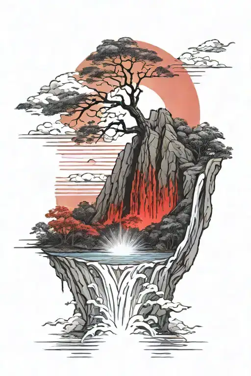 Red Sun That Is Like Red Waterfall And Has Berserk Sighn In