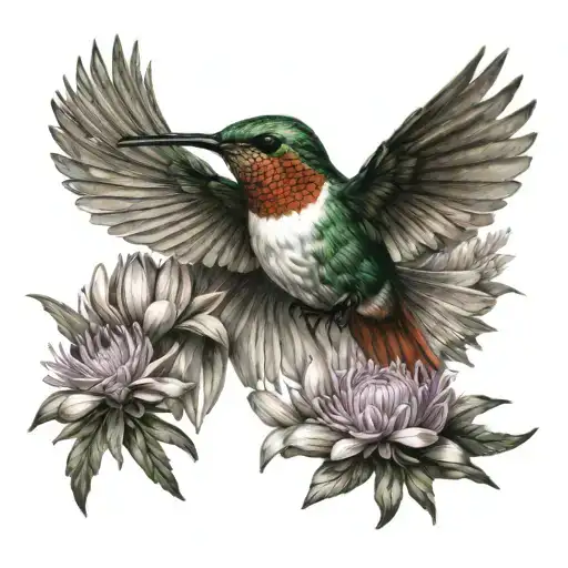 Aster And Hummingbird Flying