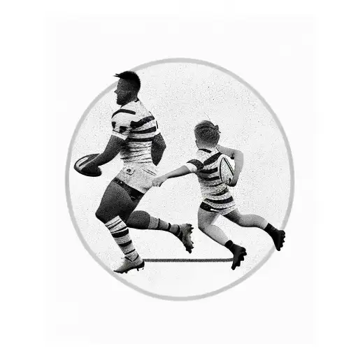 Rugby Field With A Black-grey Silhouette Of A Father And Daughter
