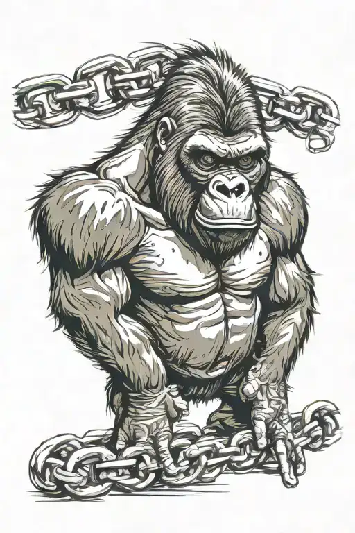 Gorilla Breaking Out Of Chain Tied To The Ground In Rage