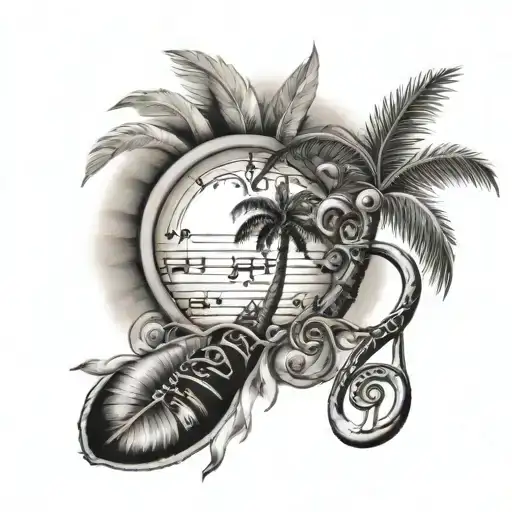 Palm Tree With Musical Notes Floating