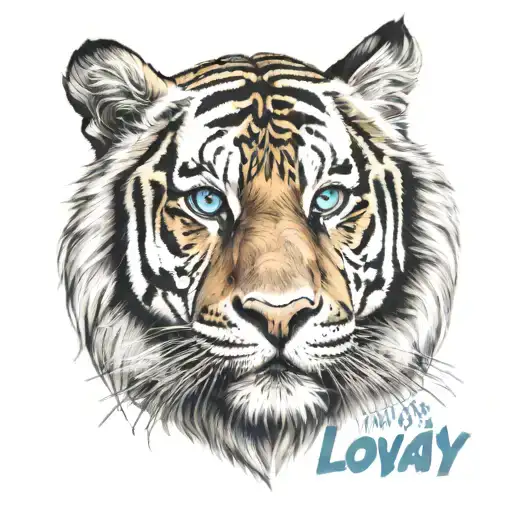 Blue Eyed Tiger With Loyalty Written Above In Nice Font