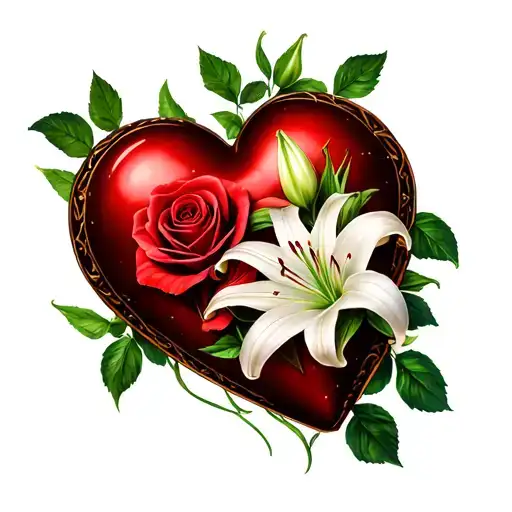 Lily And Rose Wrapped Around A Heart