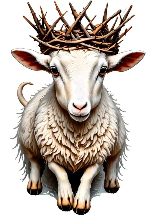 Lamb Standing On Back Legs With Crown Made Of Thorns On Head