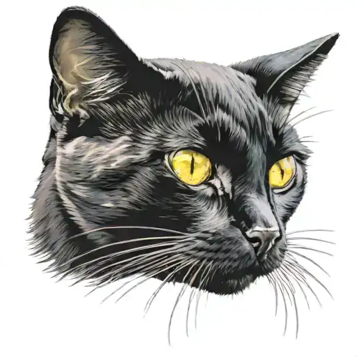 Head Of A Black Cat With Heterochromia